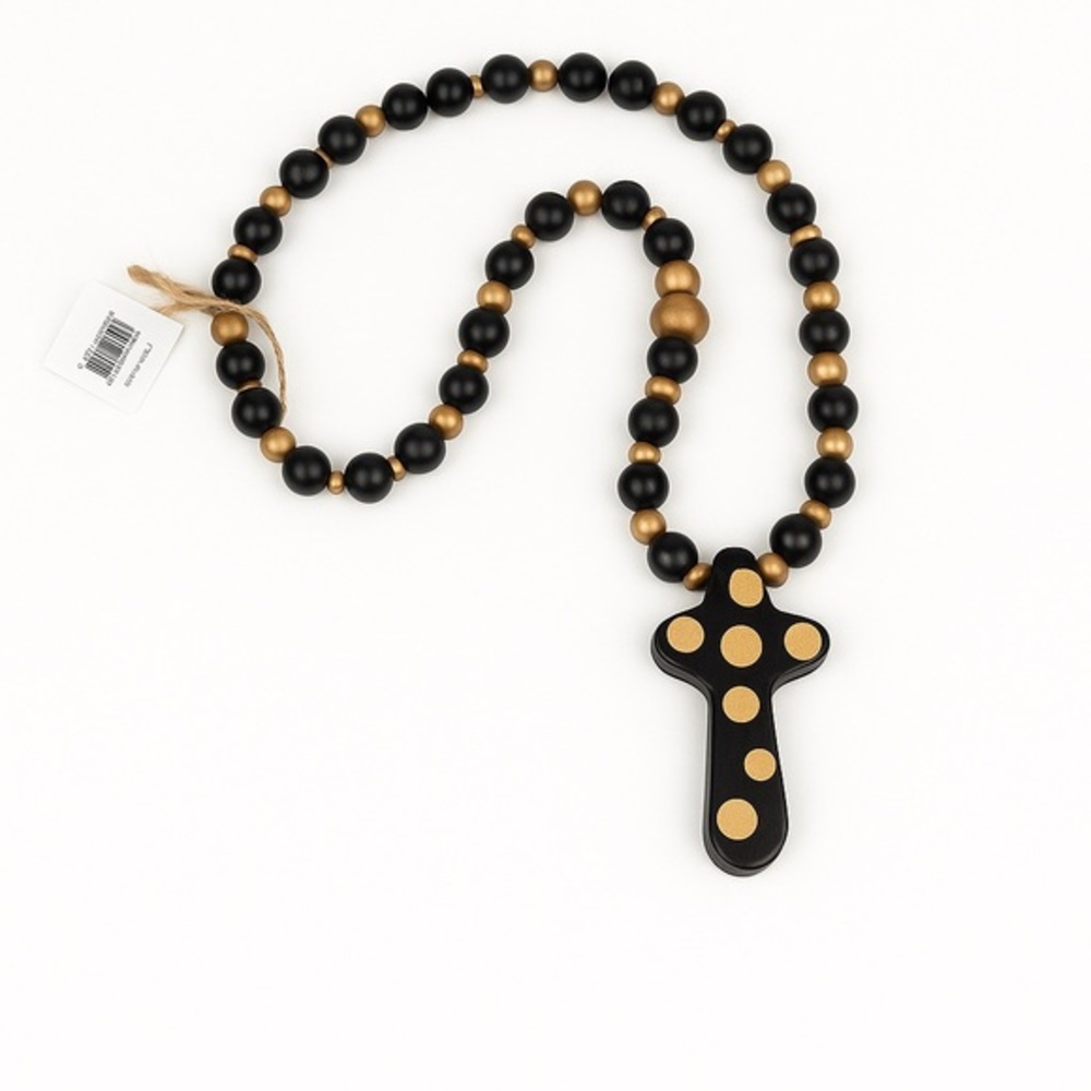 Simply Southern Black & Gold Wood Bead Necklace or Décor Polka Dot Cross Pendant